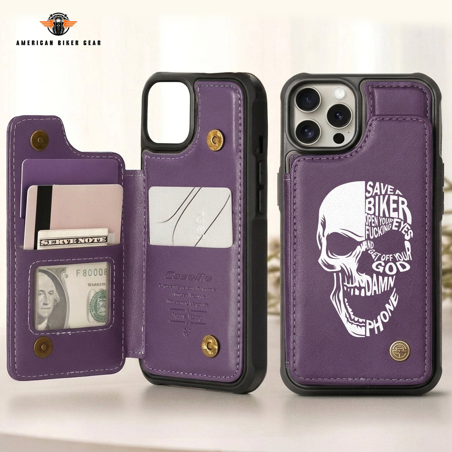 Save A Biker Personalized Leather Wallet Phone Case TP01
