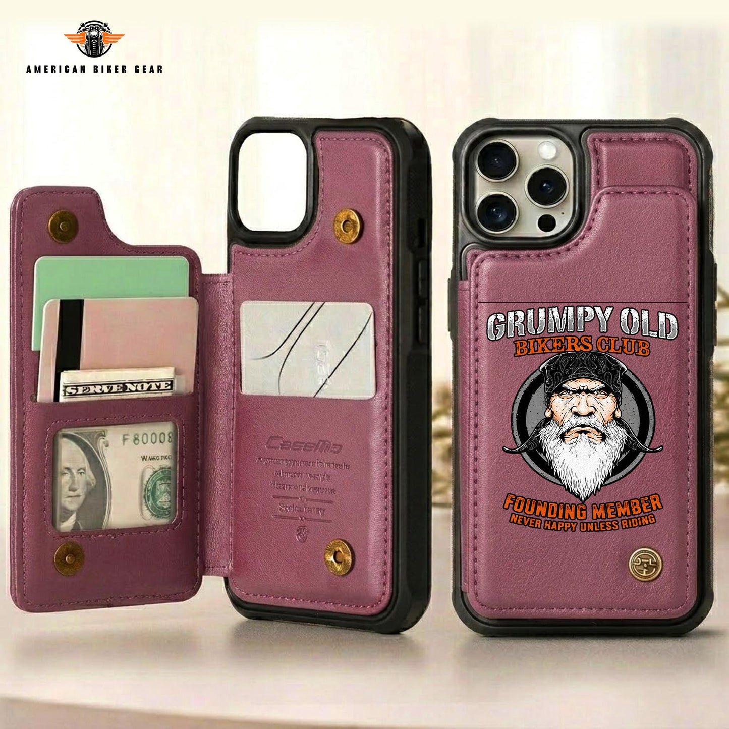 Biker Personalized Leather Wallet Phone Case TP03