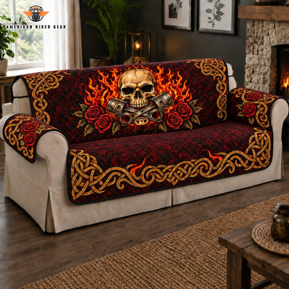 Skull & Roses Biker Quilted Seat Sofa TP01