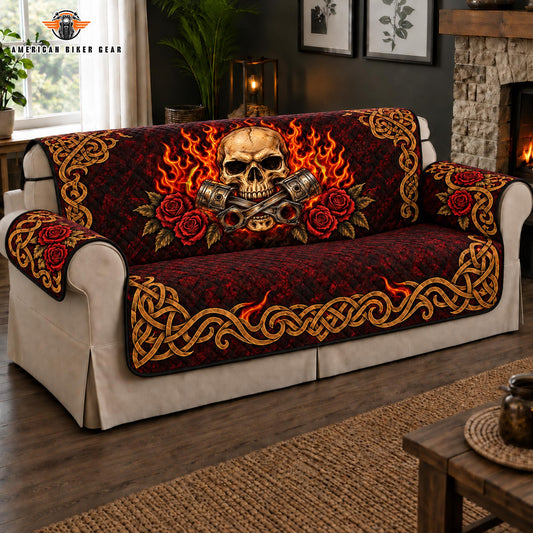 Skull & Roses Biker Quilted Seat Sofa TP01