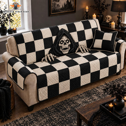 Black and White Checkerboard Skeleton Quilted Seat Sofa TP03