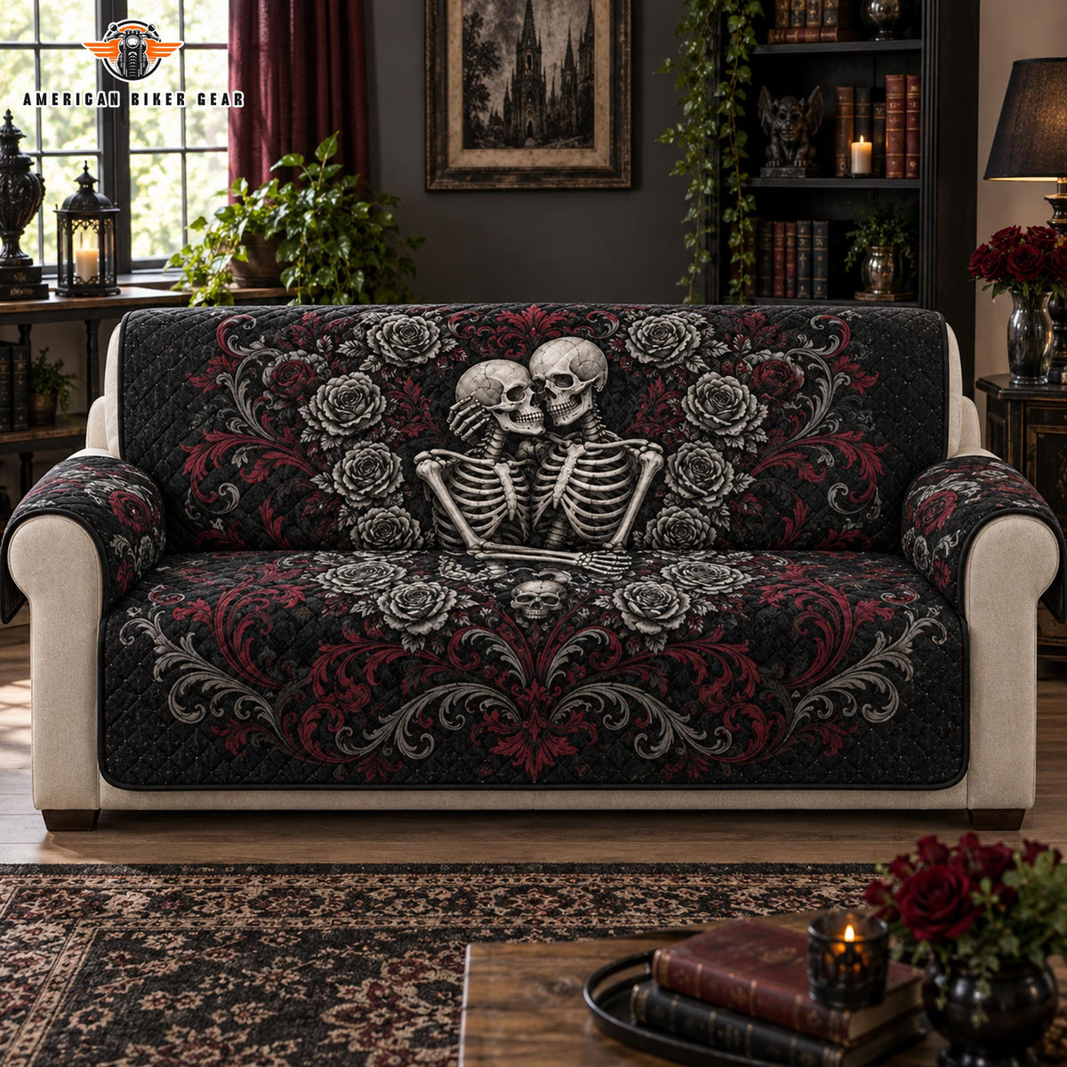 Gothic Skeleton Lovers Quilted Seat Sofa TP04