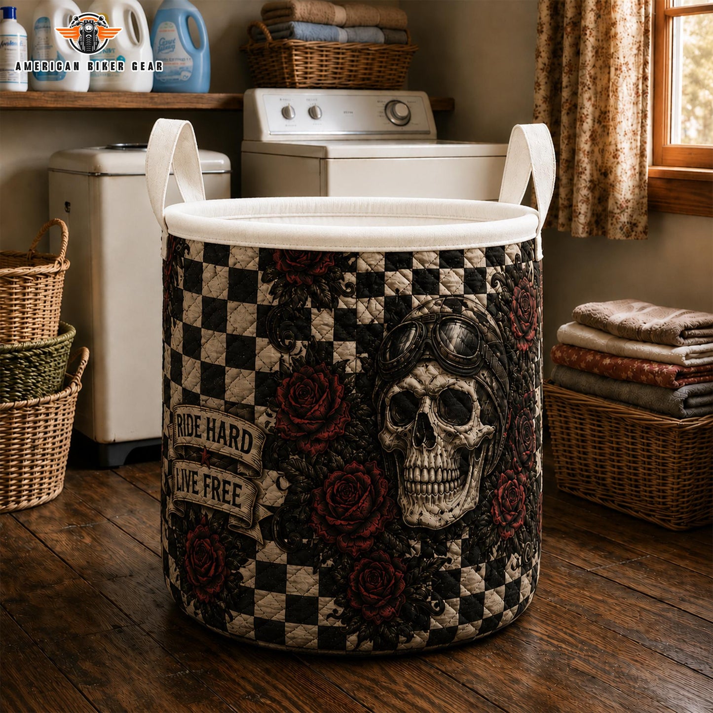 Skull Biker Quilted Laundry Basket TP01