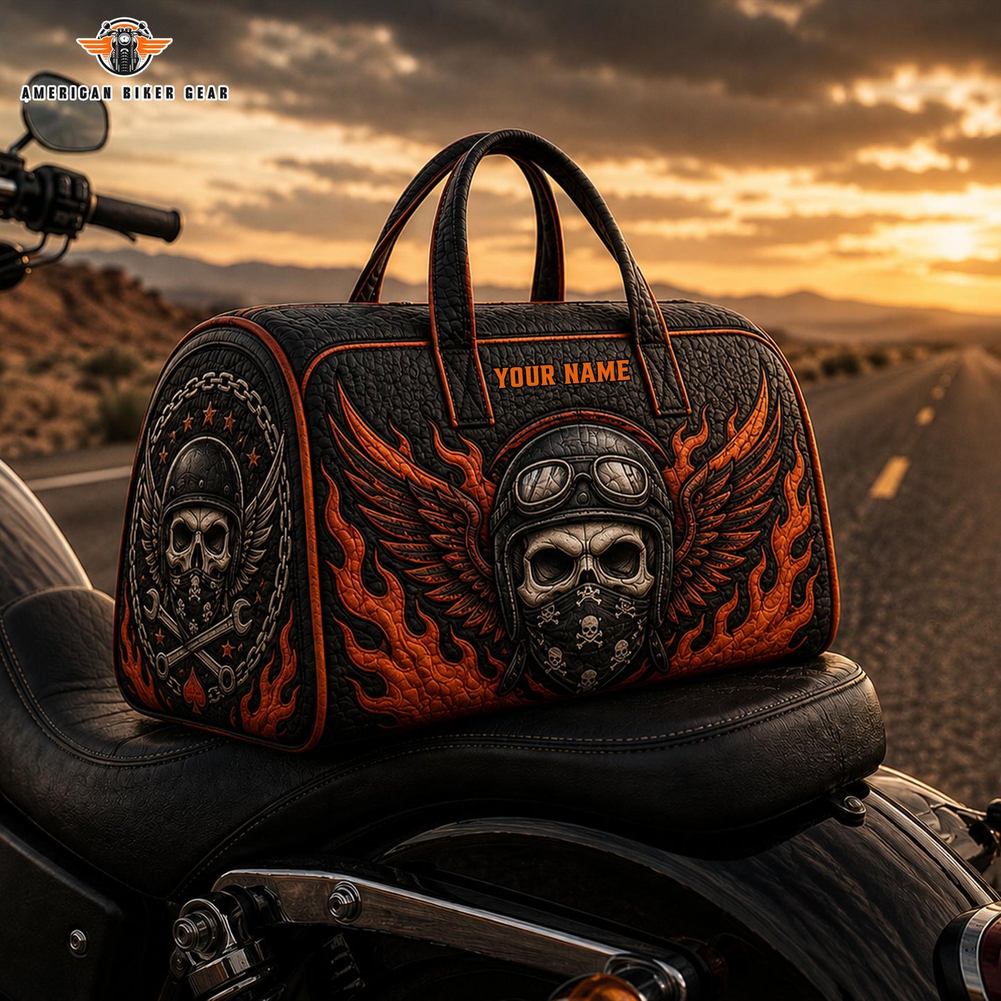 Biker Skull Personalized Quilted Duffle Bag TP06