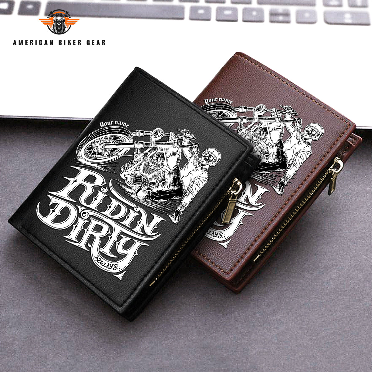Biker Personalized Men’s Slim Vertical Leather Wallet TP03