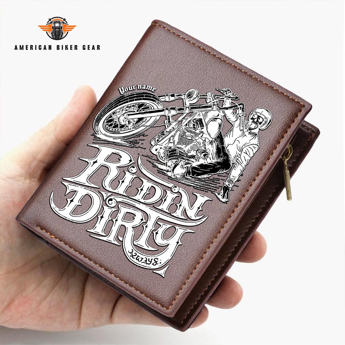 Biker Personalized Men’s Slim Vertical Leather Wallet TP03