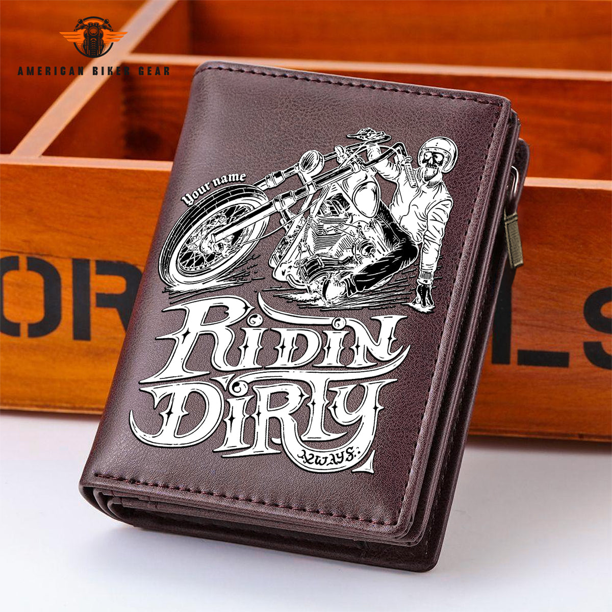 Biker Personalized Men’s Slim Vertical Leather Wallet TP03