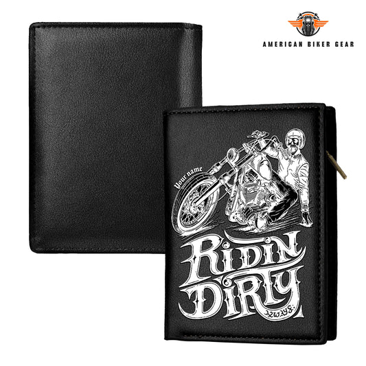Biker Personalized Men’s Slim Vertical Leather Wallet TP03