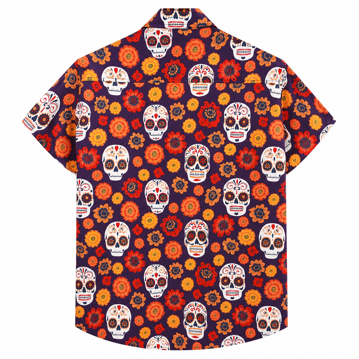 Sugar Skull Floral Hawaiian Shirt With Pockets TT01