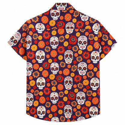 Sugar Skull Floral Hawaiian Shirt With Pockets TT01
