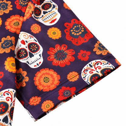 Sugar Skull Floral Hawaiian Shirt With Pockets TT01