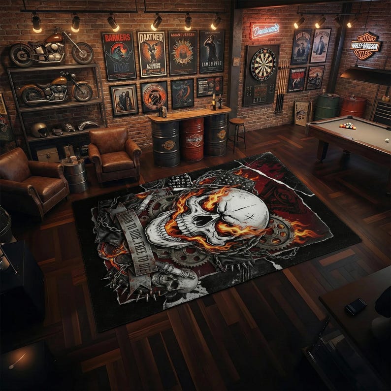 Flaming Skull Area Rug TT09