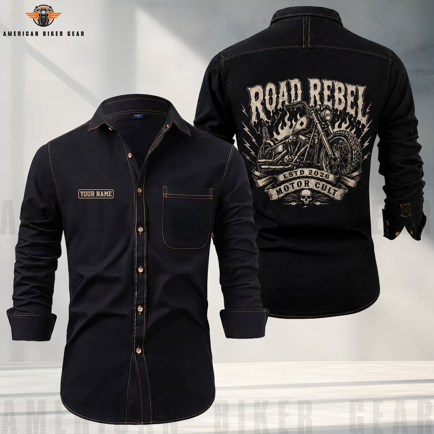 Personalized Road Rebel Denim Cotton Casual Shirts TT02