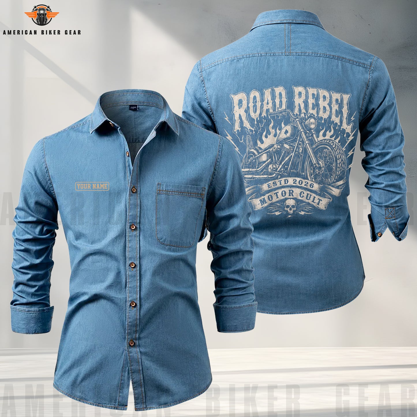 Personalized Road Rebel Denim Cotton Casual Shirts TT02