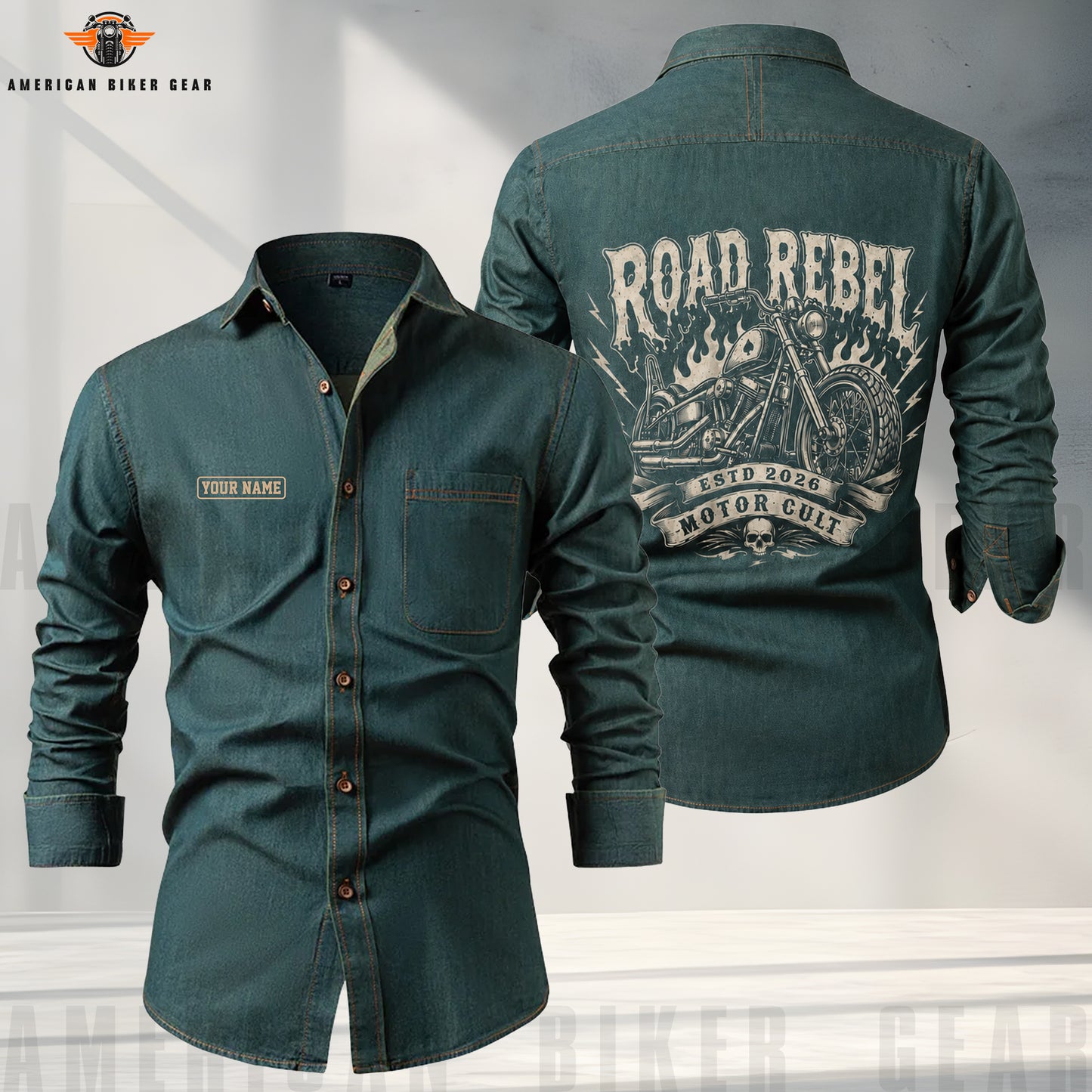 Personalized Road Rebel Denim Cotton Casual Shirts TT02