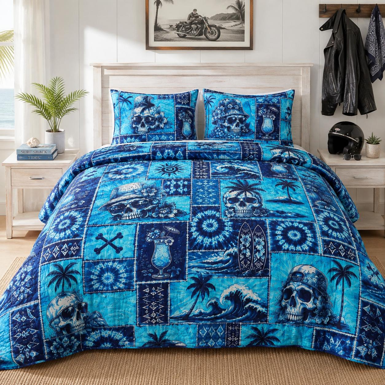 Blue Paradise Skull Quilted Bedding Set TT05