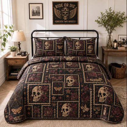 Skull & Roses Quilted Bedding Set TT07
