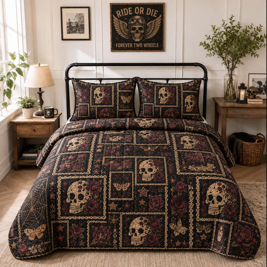 Skull & Roses Quilted Bedding Set TT07