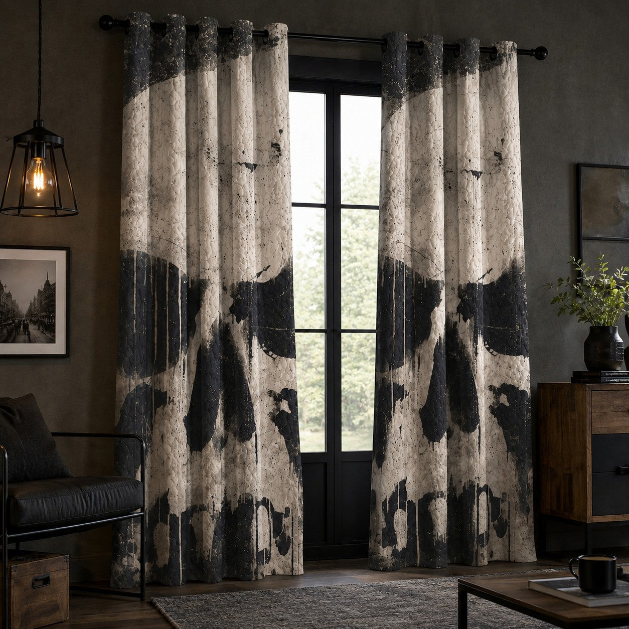 Skull Shadow Quilted Curtains TT02