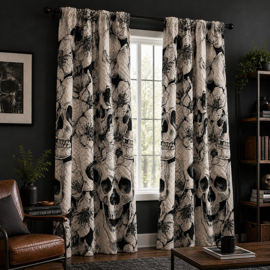Skull & Floral  Grommet Curtains TT03