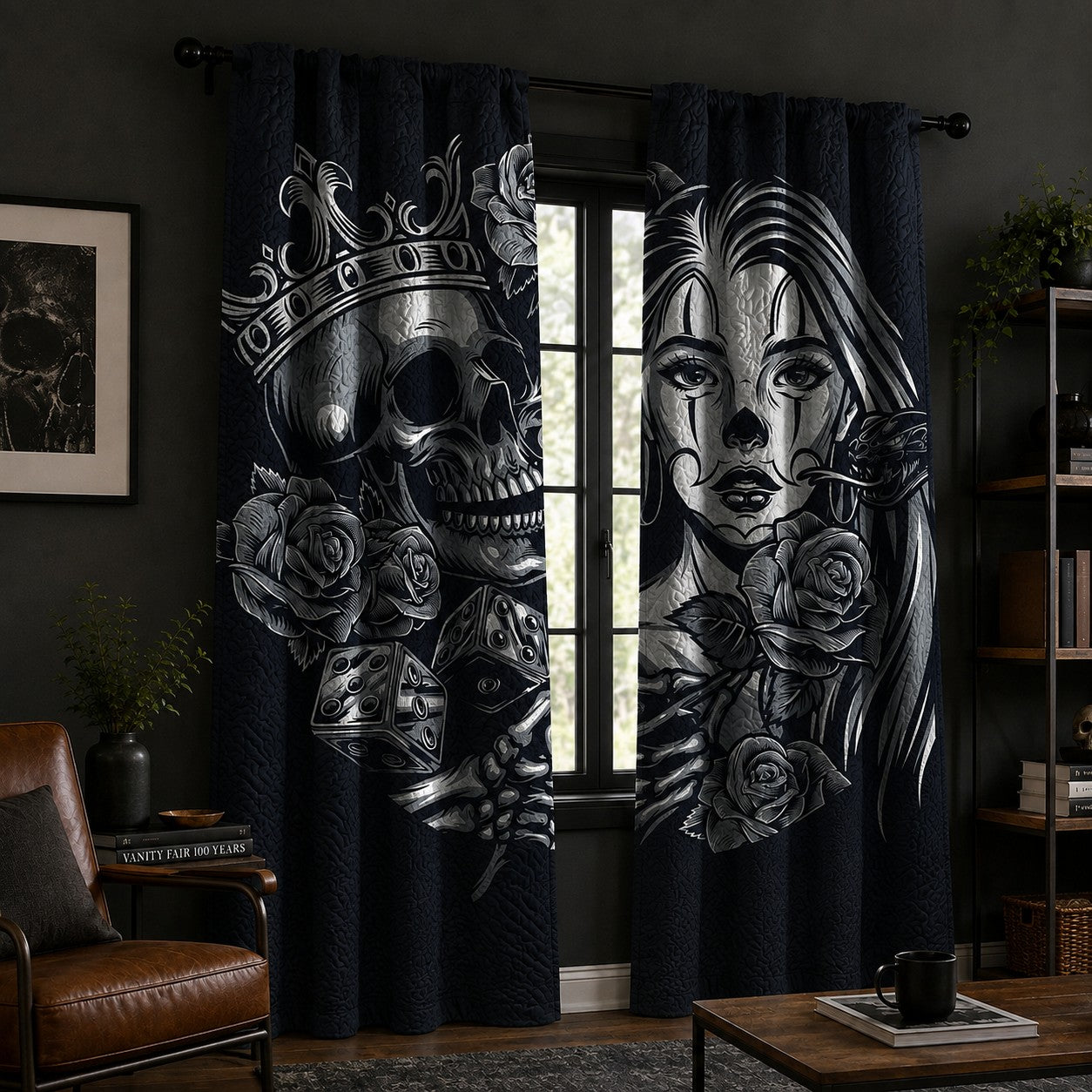Skull Rose Quilted Curtains TT04