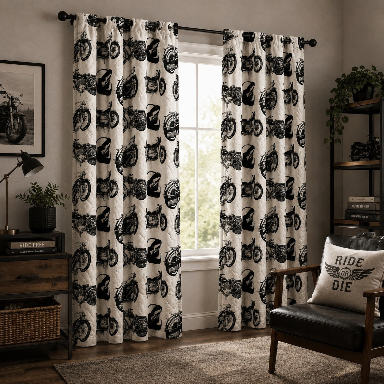 Vintage Moto Quilted Curtains TT05