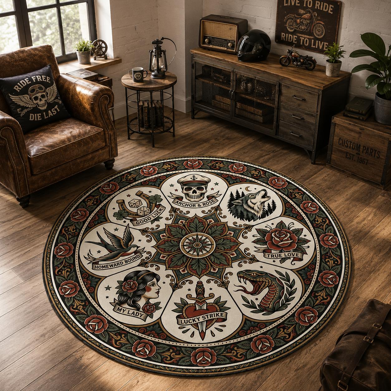 Rebel Tattoo Round Carpet TT06
