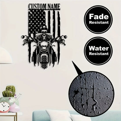 Custom Motorcycle US Flag Metal Sign