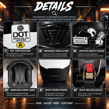 Gloss Black & Chrome Retro Full-Face Motorcycle Helmet TT31