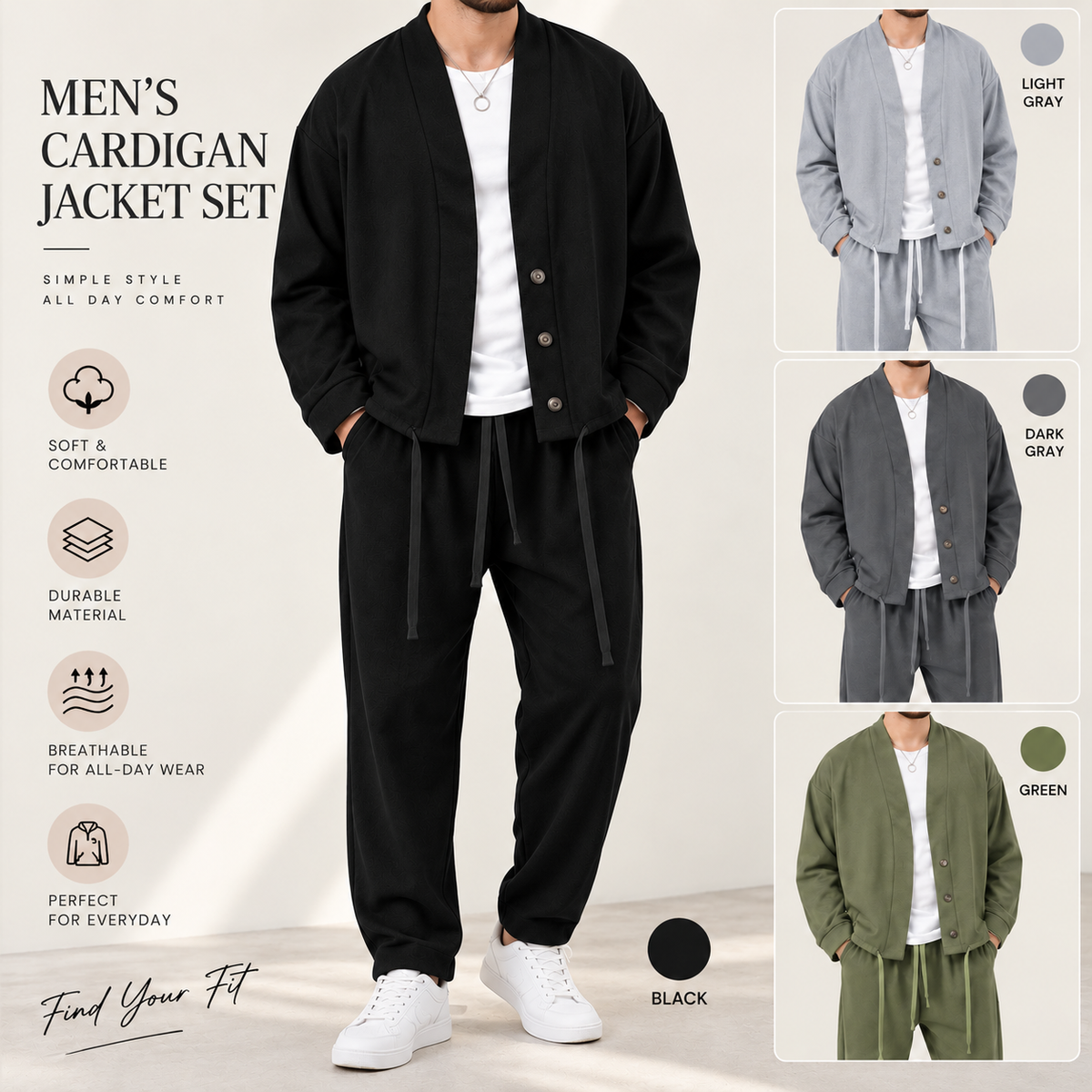 American Flag & Eagle Graphic Personalized Combo Men's Cardigan Jacketsand Solid Jogger LV03