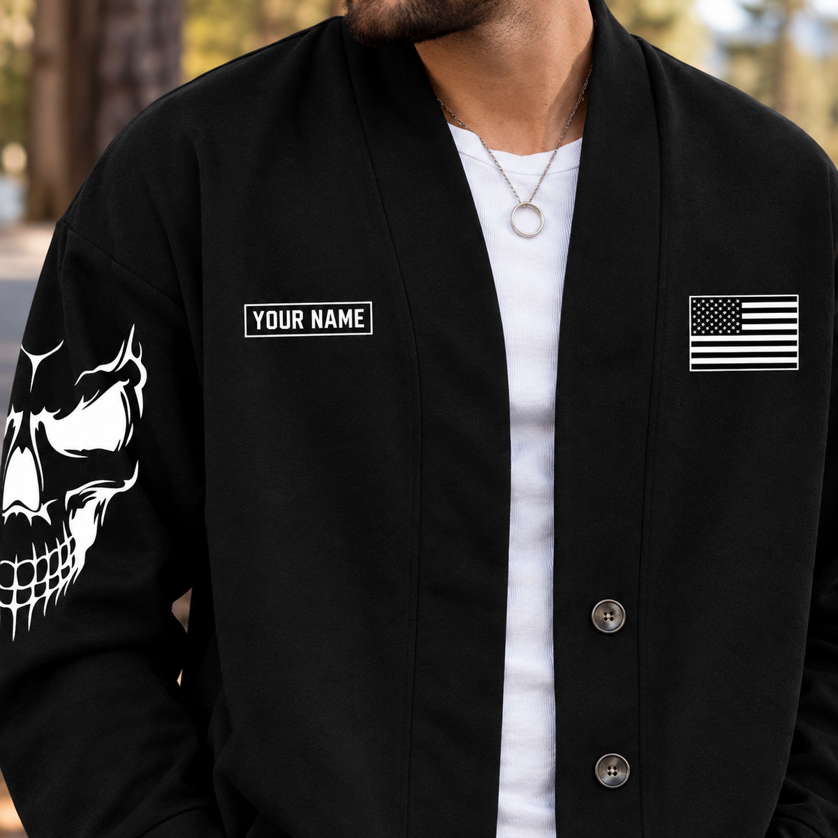 Tactical Skull Print Personalized Combo Men's Cardigan Jacketsand Solid Jogger TP02