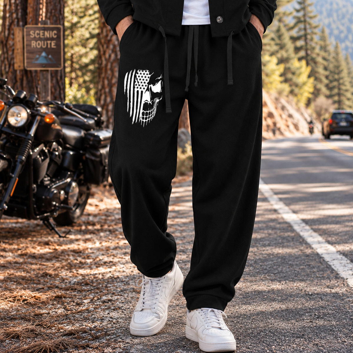 American Flag Skull Biker Personalized Combo Men's Cardigan Jacketsand Solid Jogger LV04