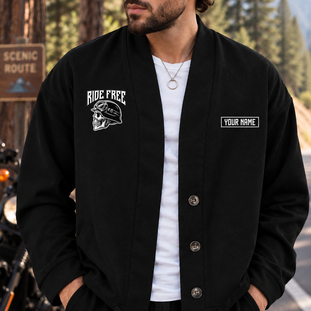 Ride Free Skull Graphic Personalized Combo Men's Cardigan Jacketsand Solid Jogger TN05
