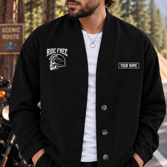 Ride Free Skull Graphic Personalized Combo Men's Cardigan Jacketsand Solid Jogger TN05