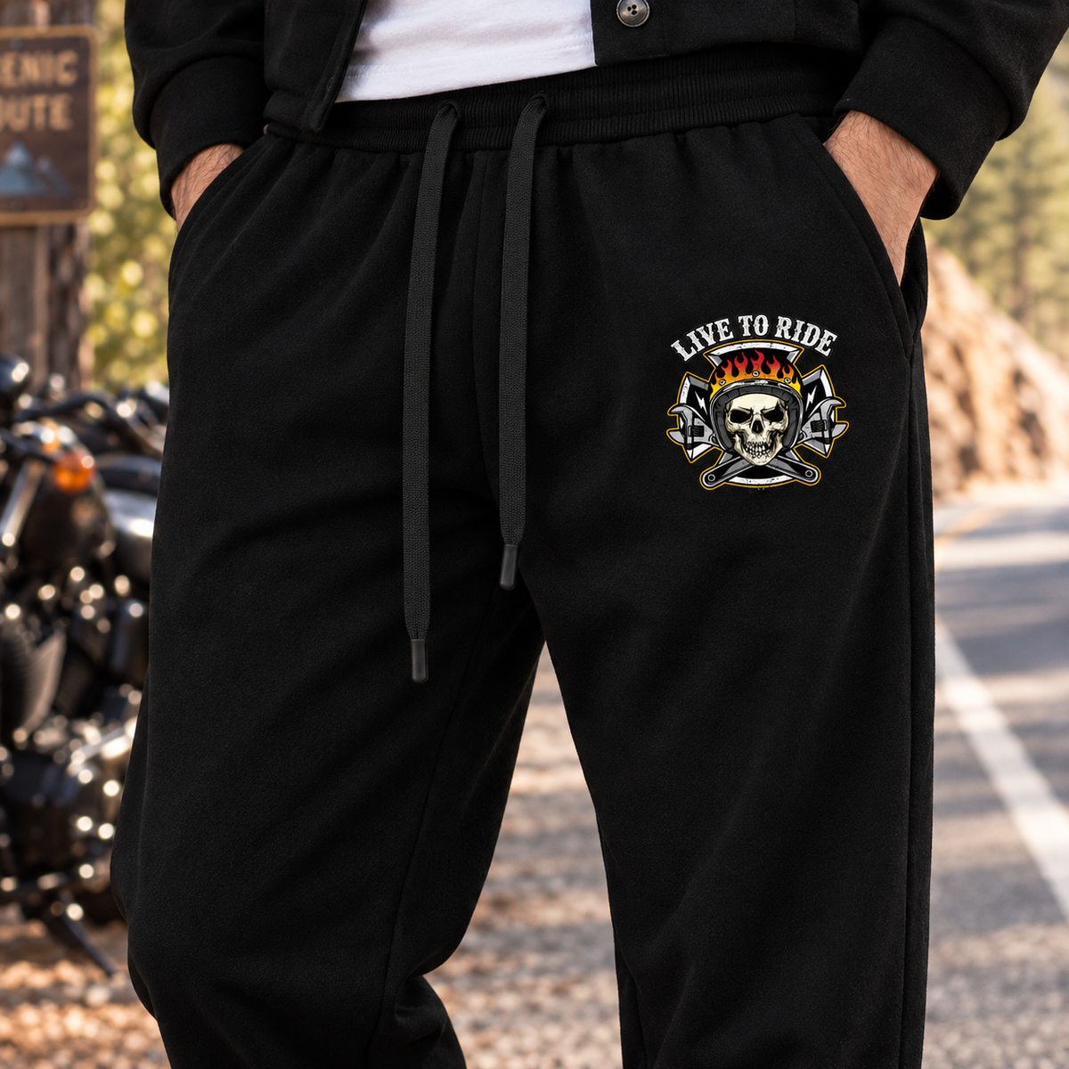 American Flag & Live to Ride Skull Personalized Combo Men's Cardigan Jacketsand Solid Jogger TG08