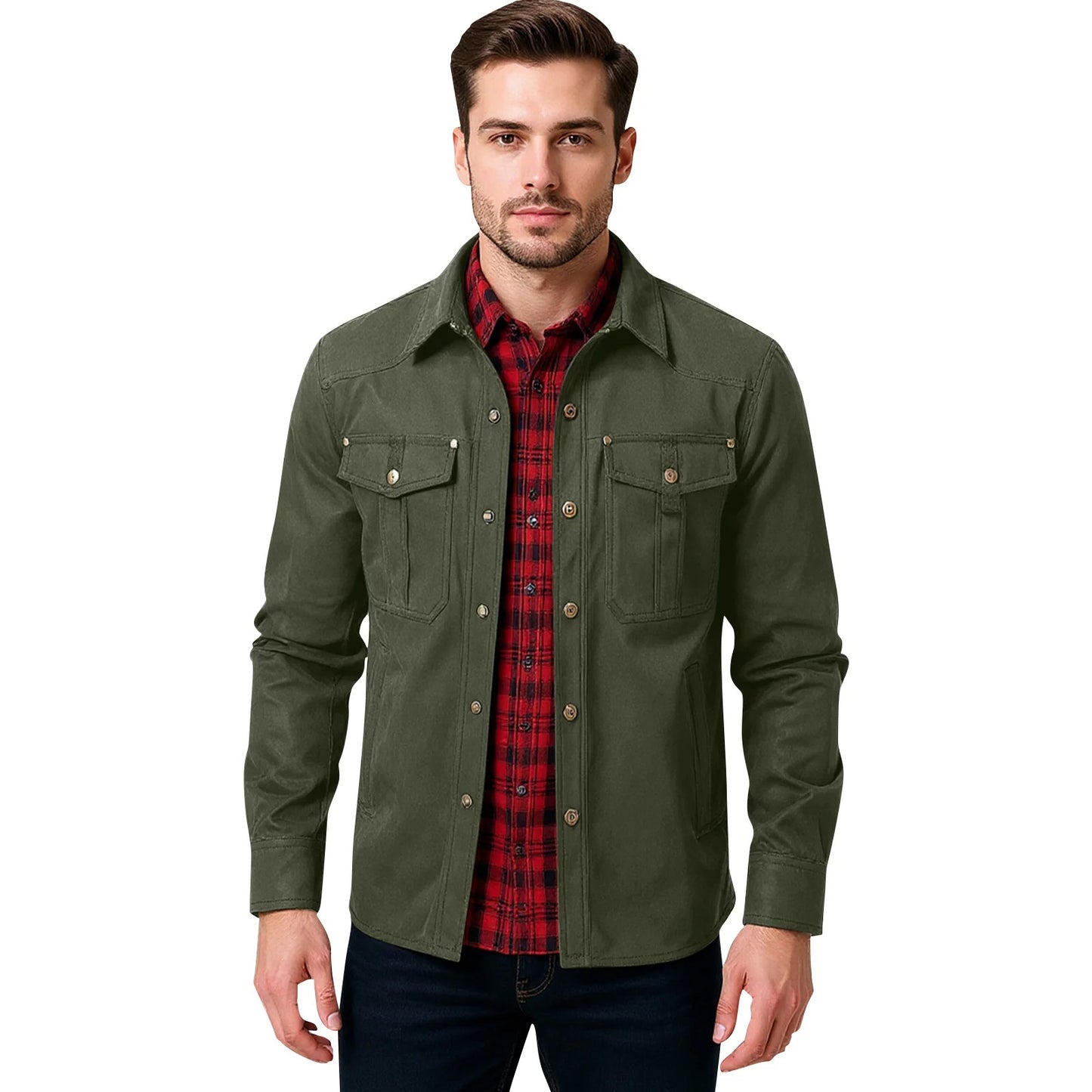 Men's Jackets Flannel Lined Army Green