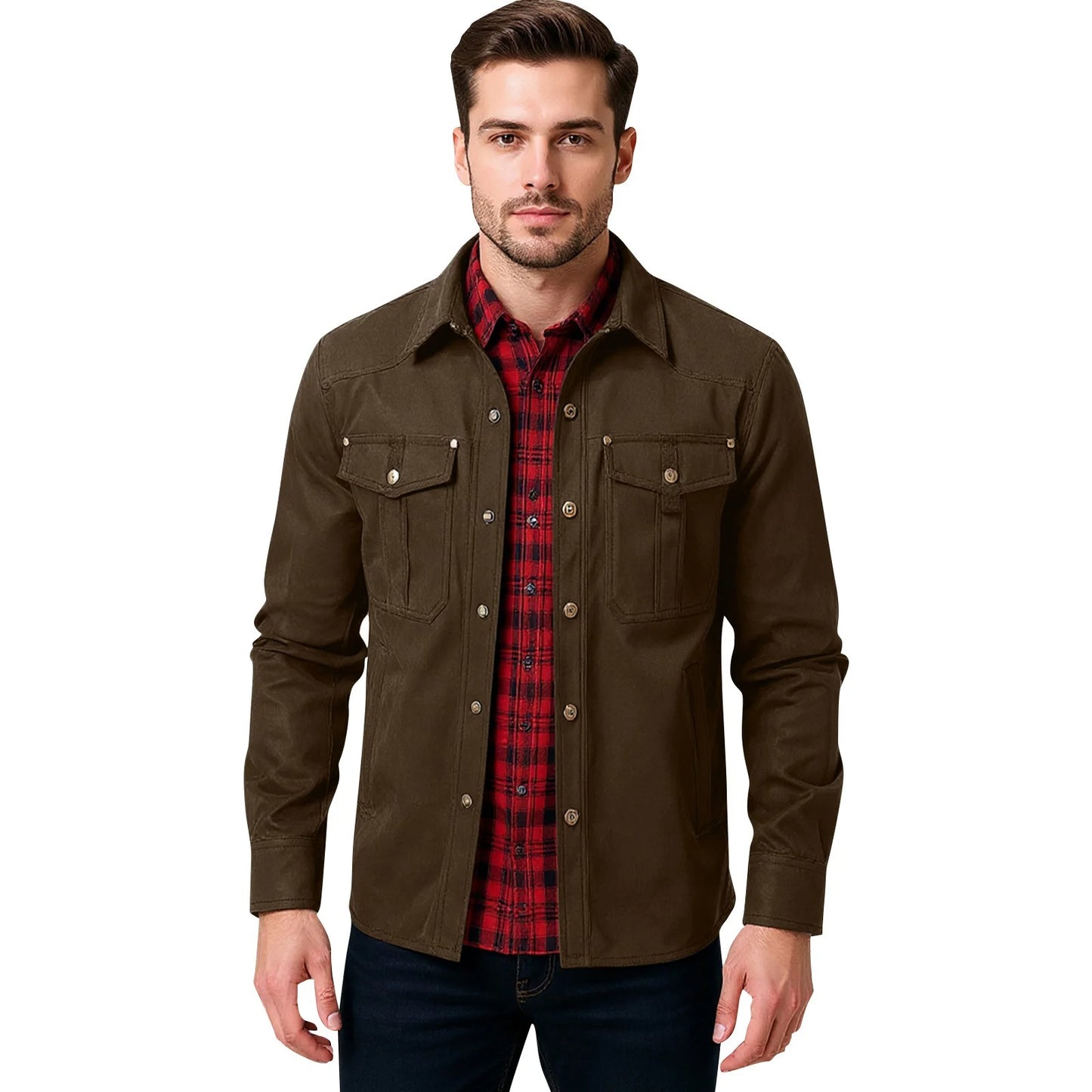 Men's Jackets Flannel Lined Brown