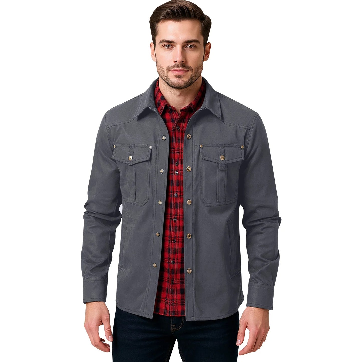 Men's Jackets Flannel Lined Gray