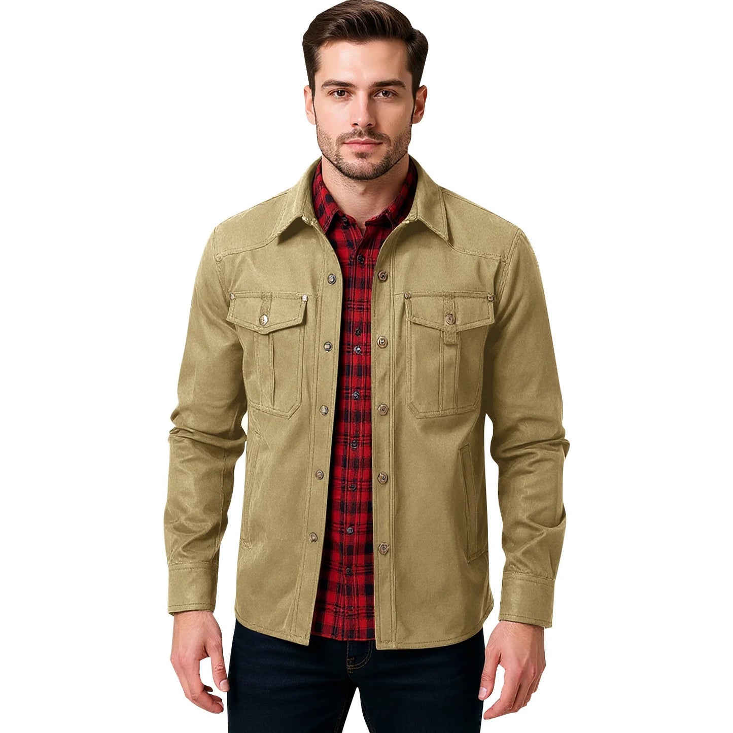 Men's Jackets Flannel Lined Khaki