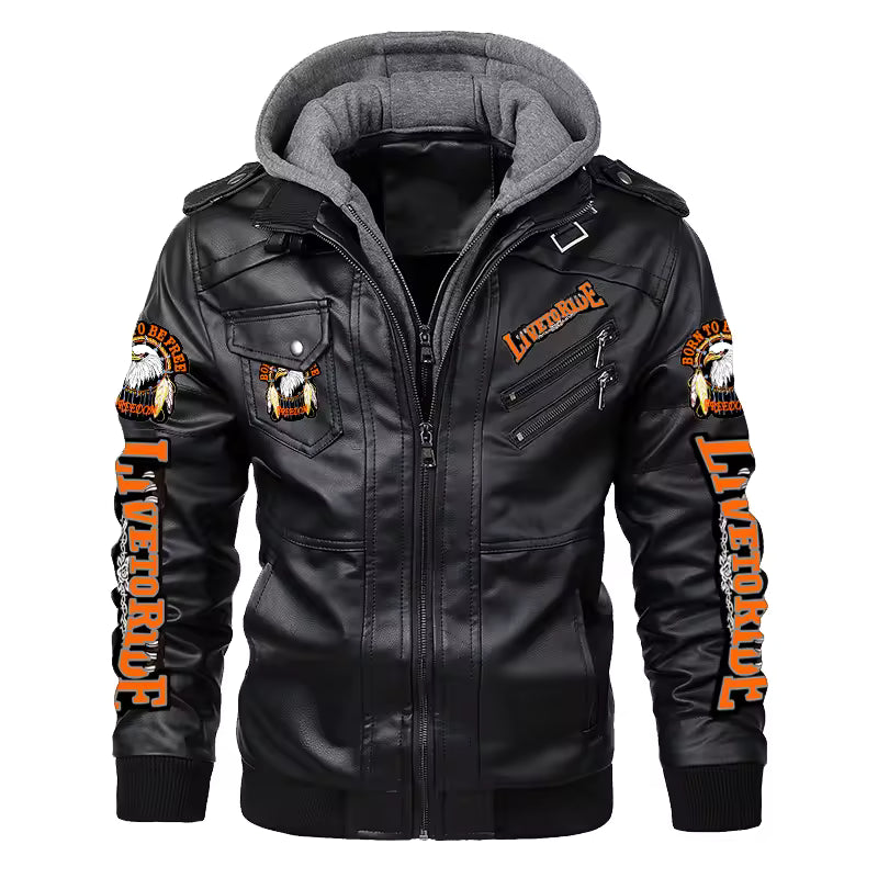 Live to Ride Eagle Print Leather Jacket