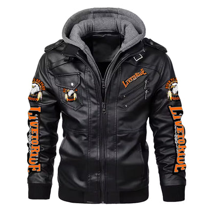 Live to Ride Eagle Print Leather Jacket