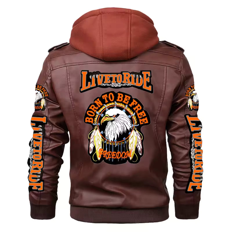 Live to Ride Eagle Print Leather Jacket