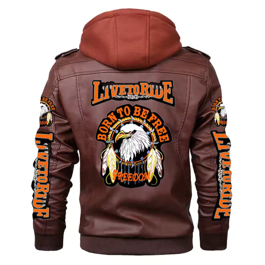 Live to Ride Eagle Print Leather Jacket