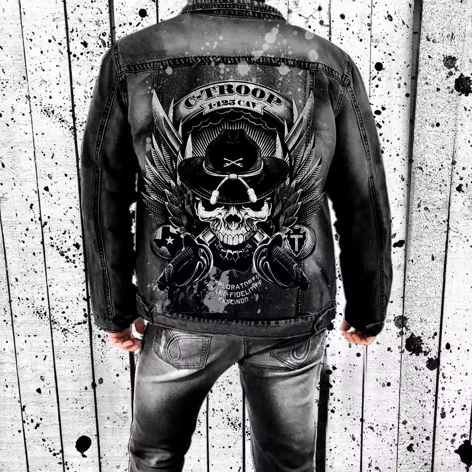 Niam Printed Washed Denim Jacket
