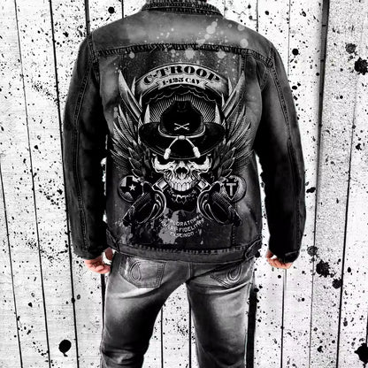 Niam Printed Washed Denim Jacket