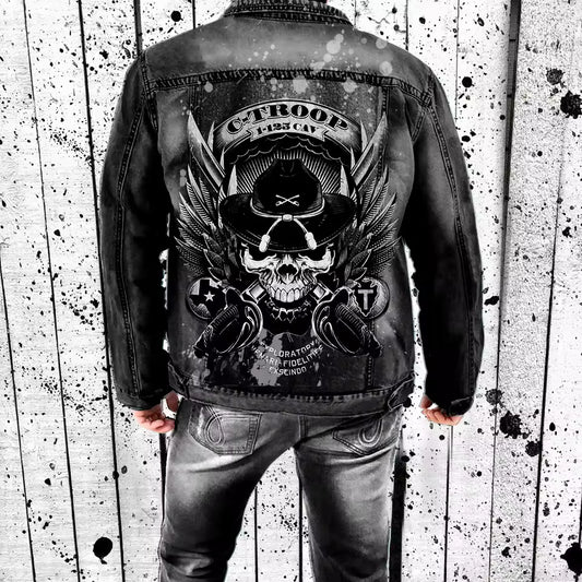 Niam Printed Washed Denim Jacket