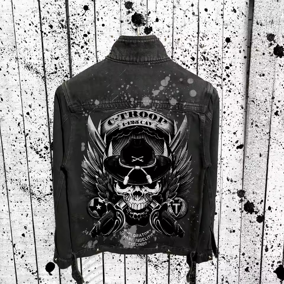 Niam Printed Washed Denim Jacket