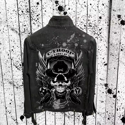 Niam Printed Washed Denim Jacket