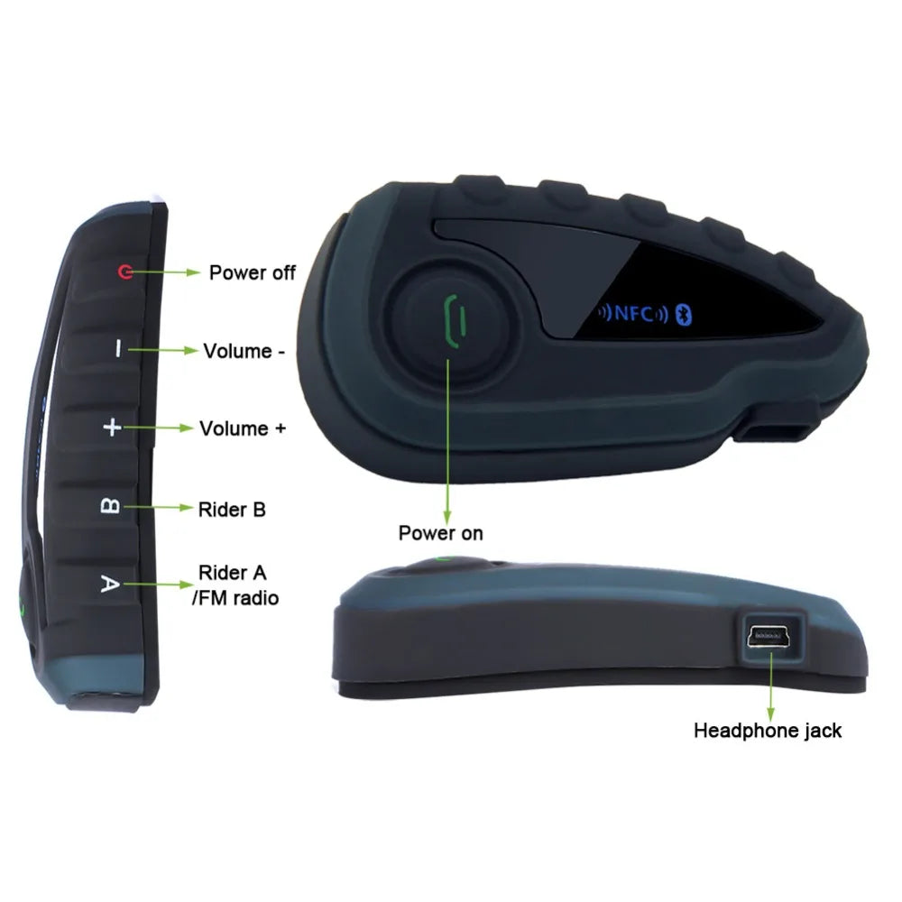 ABG V8 Bluetooth Motorcycle Helmet Headset – 5-Way Intercom, NFC, FM & Waterproof