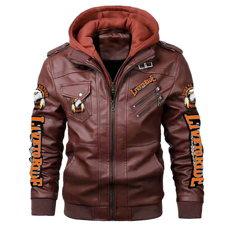 Live to Ride Eagle Print Leather Jacket